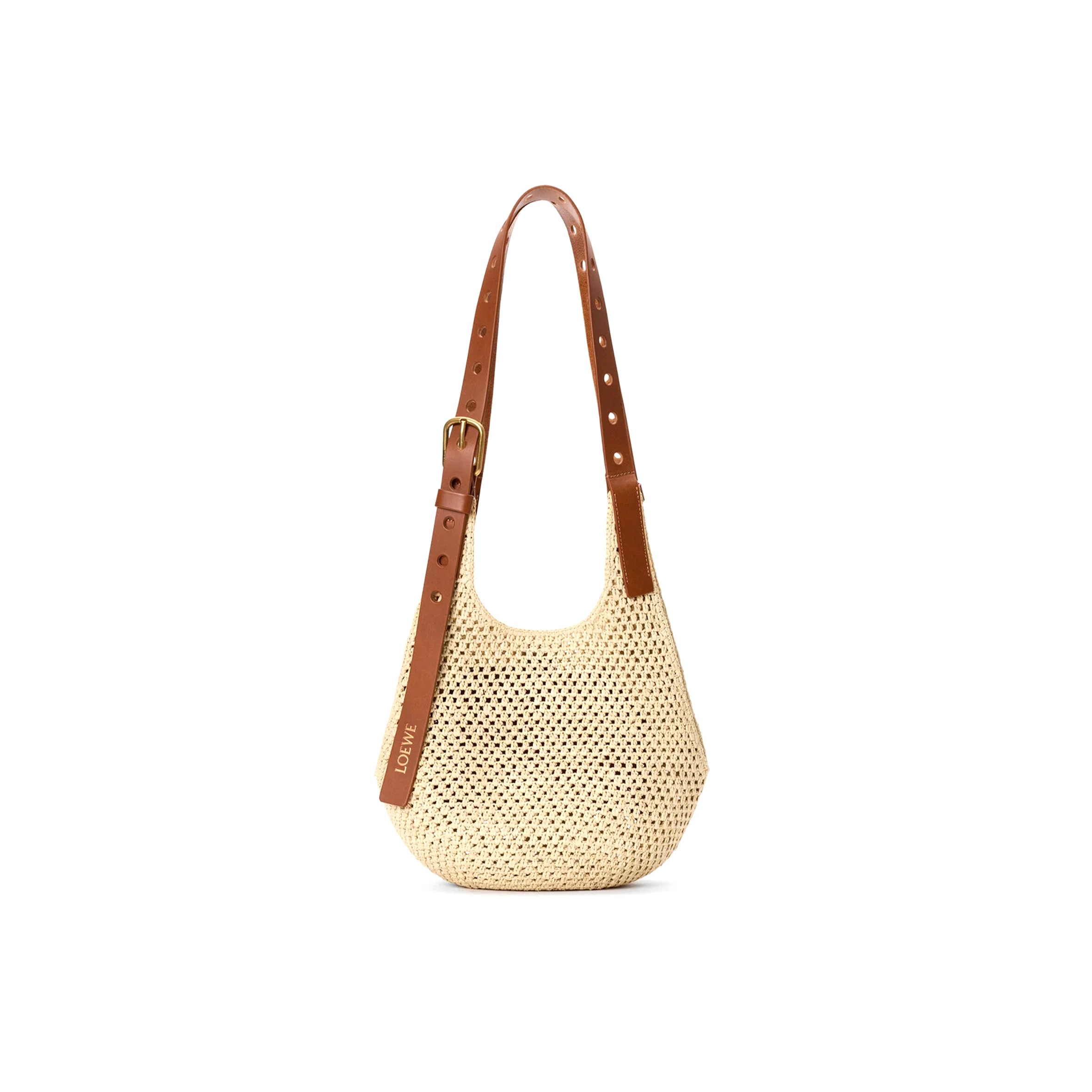 LOEWE SMALL PUNCH HOLE HOBO IN RAFFIA AND CALFSKIN A914W86X01 (34*24*22cm)
